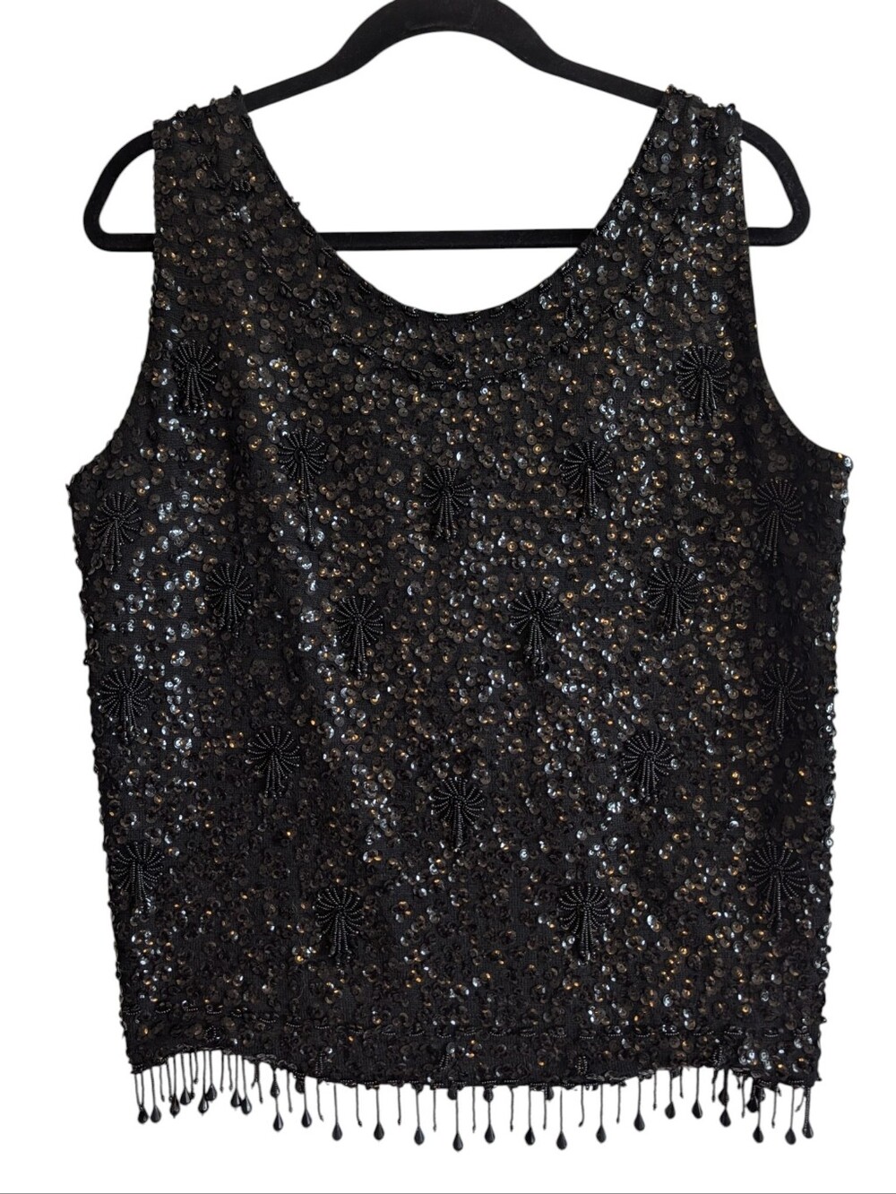 Alexander's Unique Luxury VINTAGE 1960s BLACK WOOL BEADED SEQUINED Top